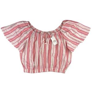 Marine Layer Tiana Textured Cropped Blouse Pink Stripe Size S